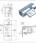 Industrial Iron Toolbox Cabinet Hinges For Electrical Control Doors Hardware Accessories with technical drawing details