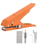 Badass Eight Mm Handheld Hole Punch And Countersink Drill Set With Smooth Adjustment Lever Rugged Iron Build, orange tool with drill bits