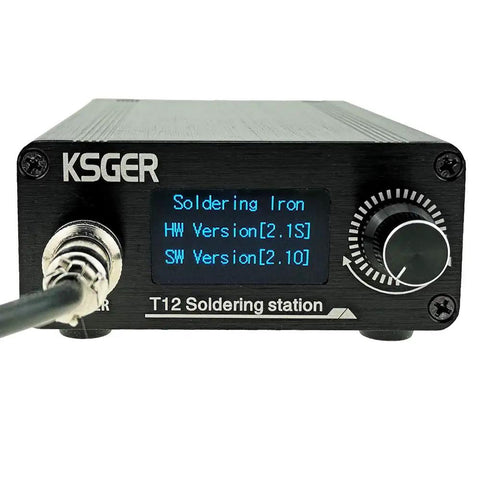 T12 Soldering Iron Station With OLED Display STM32 V2.1S Temperature Controller front view showing screen and dial