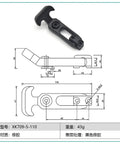 Flexible Rubber T Handle Draw Latch Black 1 Piece Durable Heavy Duty Locking Latch with technical drawings and measurements