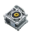 Heavy Duty Aluminum NMRV030 Worm Gear Reducer For Nema23 Motors Compact Torque Converter with silver casing and yellow center.