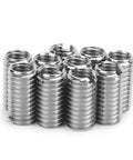 20-pack stainless steel threaded inserts for machinery repair; metal hardware, front view