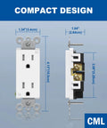 Front and side view of 100 Pack Kid Safe Tamper Resistant Decorator Wall Outlet 15 Amp 125 Volt White Polycarbonate Receptacle