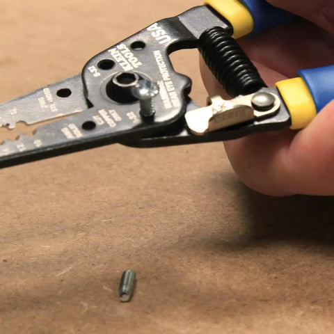 Close-up of wire stripper from Go To All In One Electrical Tester Kit With Digital Multimeter, Non Contact Voltage Pen, Receptacle Tester, And Wire Stripper Cutter, 4 Piece Pro Set For Quick Safe Electrical Checks.