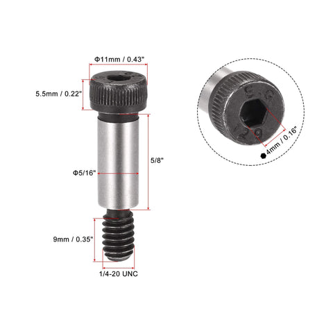 Alloy Steel Shoulder Bolts With Hex Socket Head, 1/4-20 UNC Thread, Shoulder Length 5/8 Inch, Diameter 5/16 Inch dimensions