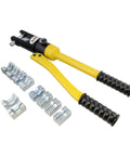 Hydraulic Crimp Tool 16 Ton With 11 Dies For Battery Cable Crimping Quick Change Die System shown with 11 metal dies