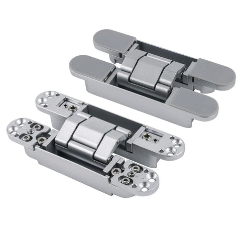 Hidden Door Hinges 6 Inch Heavy Duty Concealed Zinc Alloy 180 Degree Swing 3 Way Adjustable Butt Hinge For Secret Doors Low Profile Stealth Design Invisible Door Hardware Silver 2 Pack