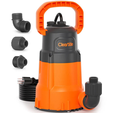 Heavy Duty Submersible Water Pump 8160 LPH with Copper Motor and attachments, orange and black design for pool drainage