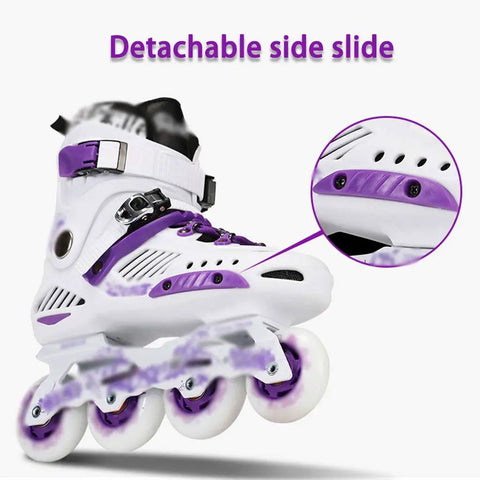 Kids Inline Skates For Beginners With Luminous Wheels, Comfy Breathable Mesh, White Purple Youth Roller Blades, US Size 8.5