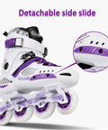 Kids Inline Skates For Beginners With Luminous Glow Wheels White Purple Inline Roller Blades Detachable Side Slide View
