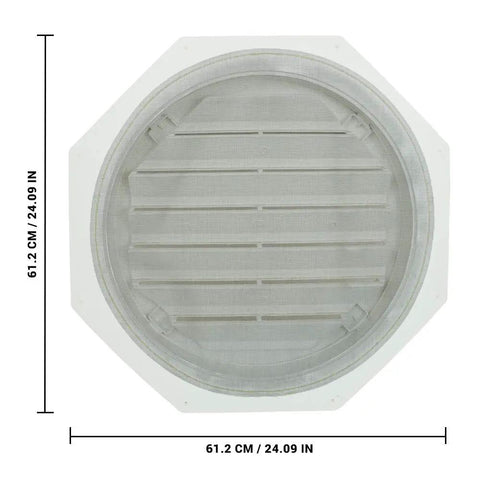 Top view of 22 Inch Octagon Gable Vent With Screen, Two Piece Construction, White, UV Protected, Front Face Removable