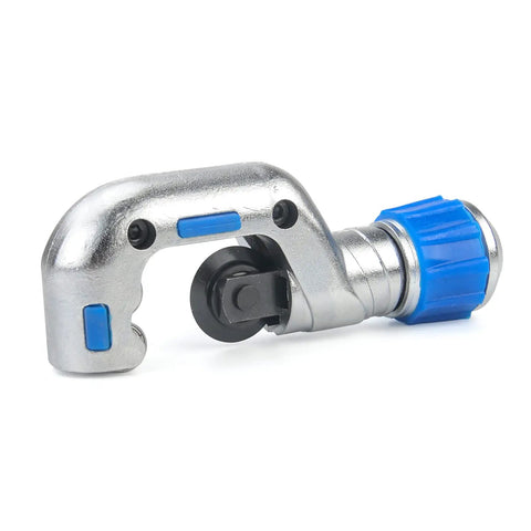 Copper Tubing Cutter For 3/16 To 1 1/4 Inch Tubes That Cuts Copper Brass Aluminum And Thin Wall Steel Smoothly With An Easy Grip Ergonomic Knob Includes Two Replacement Blades So You Roll Fast On CSST And Pipe Work