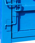 Close-up of the locking mechanism of a Built Like A Tank Heavy Duty Steel Storage Cage With Collapsible Stackable Design.