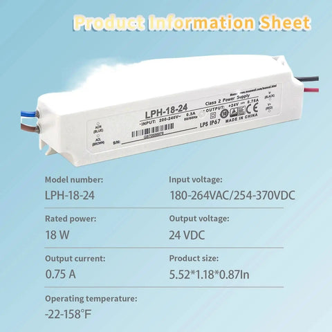 Heavy Duty Ip67 Waterproof Led Driver Power Supply 18W 24V Ac Dc Constant Voltage Transformer on product information sheet.