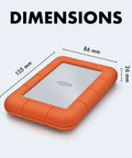 Rugged Mini 4TB 2.5 Inch Portable External Hard Drive For PC Mac iPad iPhone With Password Protection, dimensions 135x86x26 mm