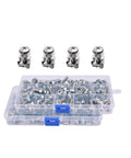 Heavy Duty M6 X 20mm Square Hole Cage Nuts Screws Washers Rack Mount Kit 100 Piece Set in storage box with fasteners visible.