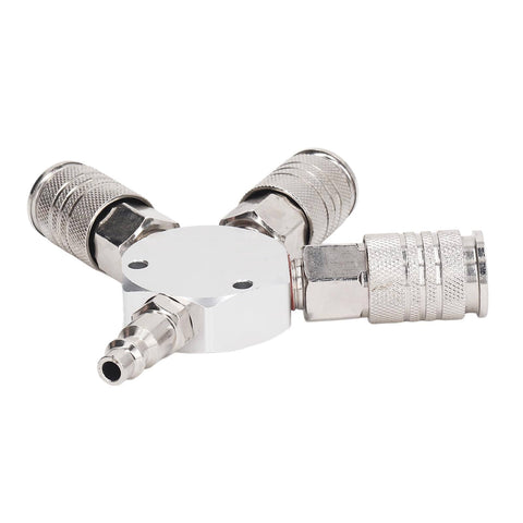 Three Way Air Manifold 1/4 NPT Male Thread Aluminum Alloy Pneumatic Fitting For Industry Self Locking Quick Connect One Hand Operation