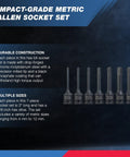 Three Eighths Inch Drive Allen Socket Set, 7 Piece, 3 Inch Length, Impact Hex Bit Sockets, Metric Hex Driver 4 Mm To 12 Mm set
