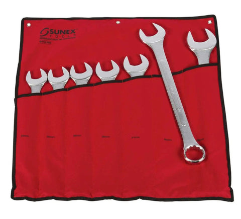 Jumbo Metric Combination Wrench Set With Roll Case 7 Piece Chrome Plated Beefy Tools For Heavy Duty Auto And Workshop Use