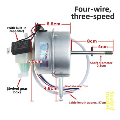 High Performance 220V Pedestal Fan Motor With Aluminum Wire Wound Construction designed for commercial ventilation systems, showing four-wire design.