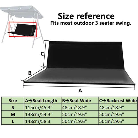 Heavy Duty Swing Seat Replacement Cover For Two To Three Seat Outdoor Swings, 600D Oxford Weatherproof Bench Cover, Size Chart