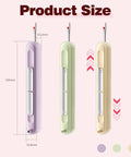 3 Pack 2 In 1 Needle Threader And Seam Ripper Tool Set Upgraded 2025 showing dimensions in three colors purple, green, yellow