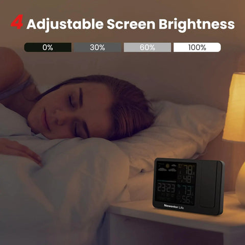 Projection Alarm Clock For Bedroom Ceiling With Indoor Outdoor Temperature And Humidity Weather Station on nightstand