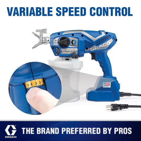 Professional Corded Airless Paint Sprayer With Triax Triple Piston Pump And Smart Control Dial features variable speed control.