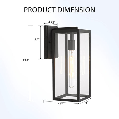 Lit Outdoor Wall Lantern Sconce 13.4 Inch Tall Anti Rust Metal Frame Weatherproof Exterior Light dimensions