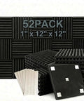 52 Piece Black Acoustic Foam Wall Panels With Heavy Duty Mounting Tape Ditch Room Echo Fast Upgrade Vocal Booth Vibes Pro Grade Wedge Tiles Hanging Smooth displayed with tiles and mounting tape