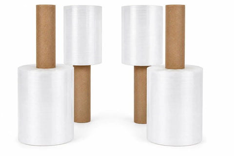 Top Shelf 4 Pack Stretch Wrap Rolls 5 Inches Wide 1000 Feet Long 80 Gauge Clear Cling Plastic Film with extended core handle.