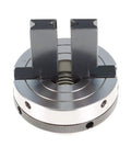 Beefy 3.25 Inch Wood Lathe Chuck With 1 X 8 TPI Pre Threaded Mount, close-up of reversible jaws, metal construction.