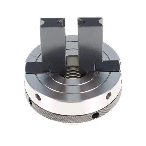 Beefy 3.25 Inch Wood Lathe Chuck With 1 X 8 TPI Pre Threaded Mount, close-up of reversible jaws, metal construction.
