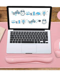 4-In-1 Memory Foam Keyboard Wrist Rest And Large Mouse Pad Desk Mat Set Pink Ergonomic Cozy Hand Cushion on wood desk