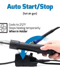 All In One Pro Grade Soldering Iron Station And Hot Air Rework System with hand holding hot air gun, black finish, auto start.