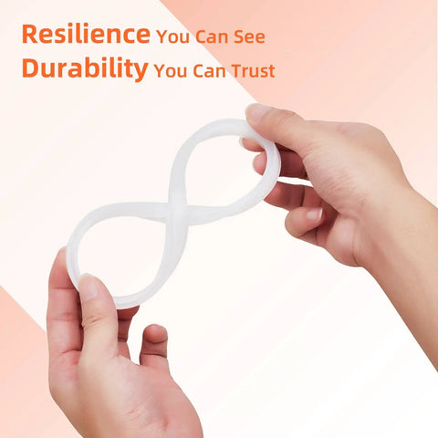 Person holding Leakproof Sausage Stuffer Gasket Seal Replacement Kit For 3, 5, And 7 Liter Vertical Or Horizontal Sausage Makers, Compatible With VEVOR, Hakka, And Weston Units, Includes 2 Pack.