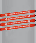 Hecka Visible 4 Pack Closed For Maintenance Magnetic Door Signs For Metal Frames With Bold Red Text And Secure Clips on door.
