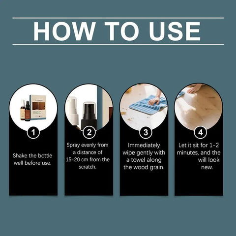 Instructions for using Wood Floor Scratch Repair Kit With Rosin Nano Silica Formula Quick Fix Stick, showing step-by-step guide.