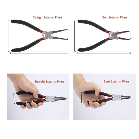 4 Pack Heavy Duty Snap Ring Pliers Set 7 Inch C Clip Pliers Kit With Straight And Bent Jaws For Internal And External Circlips