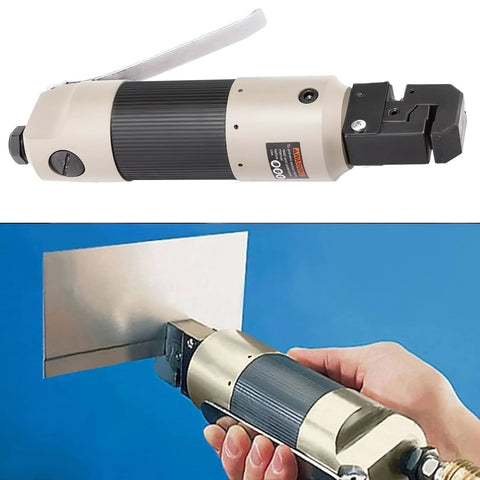 Pneumatic Straight Punch Flange Tool For Auto Body Repair ISINFLASH 2 In 1 Air Hole Punch and Crimper in use on metal sheet