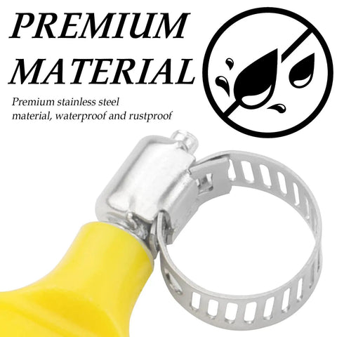 Stainless Steel Hose Clamps Kit 8-29mm Adjustable Thumb Screw detail, waterproof stainless steel material, close-up.