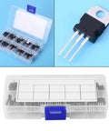 60 Piece Transistor And Regulator Variety Pack With 10 Value Types Including L7805CV And LM317T, Storage Box, transparent case