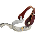 Sweet Iron Praying Cowboy Spurs With Latigo Leather Straps Engraved Western Riding Spurs 10 Point Rowels Raised Shank Mens Size