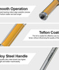 Top And Bottom Bearing Flush Trim Router Bits Set Four Piece Quarter Inch Shank Half Inch Cutting Diameter features smooth operation, Teflon coated bit, alloy steel handle highlights.