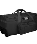WOLT 120L black rolling duffle bag with wheels, front pocket, and American flag patch