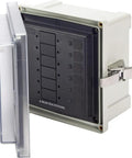 Six Circuit Blank Surface Mount Enclosure Beige With Glass-Filled Polycarbonate Box And Clear View Cover, open lid