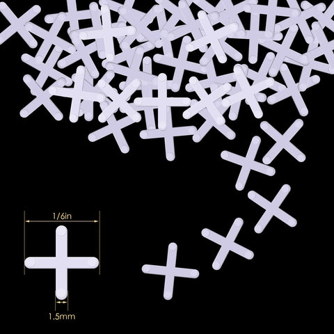White plastic cross tile spacers, 500 pieces, 1/16 inch, for ceramic tile and stone installation.