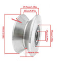 3 Inch V Groove Gate Wheel Stainless Steel Roller With Double Bearings, 304 Stainless V Track Wheel with dimensions shown.