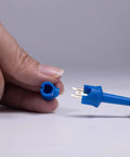Blue nylon Insulated Test Hook Clip Set For Multimeter Lead Kit Mini Grabber Probes For Circuit Testing PCB ICs Safe Nylon6 Needle Durable Probes No Damage Secure Connection shown in hand.