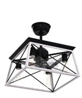 Rustic Farmhouse Caged Ceiling Fan With Light and Remote, geometric metal frame, 4 E26 bulbs, vintage industrial style